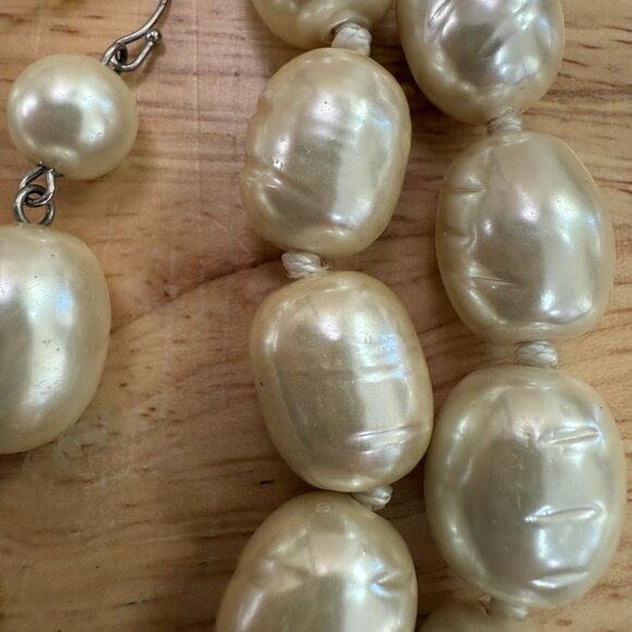 Chicos Vintage Faux Baroque Pearl Necklace & Earrings Set, Grandma Pearlcore - Picture 5 of 12